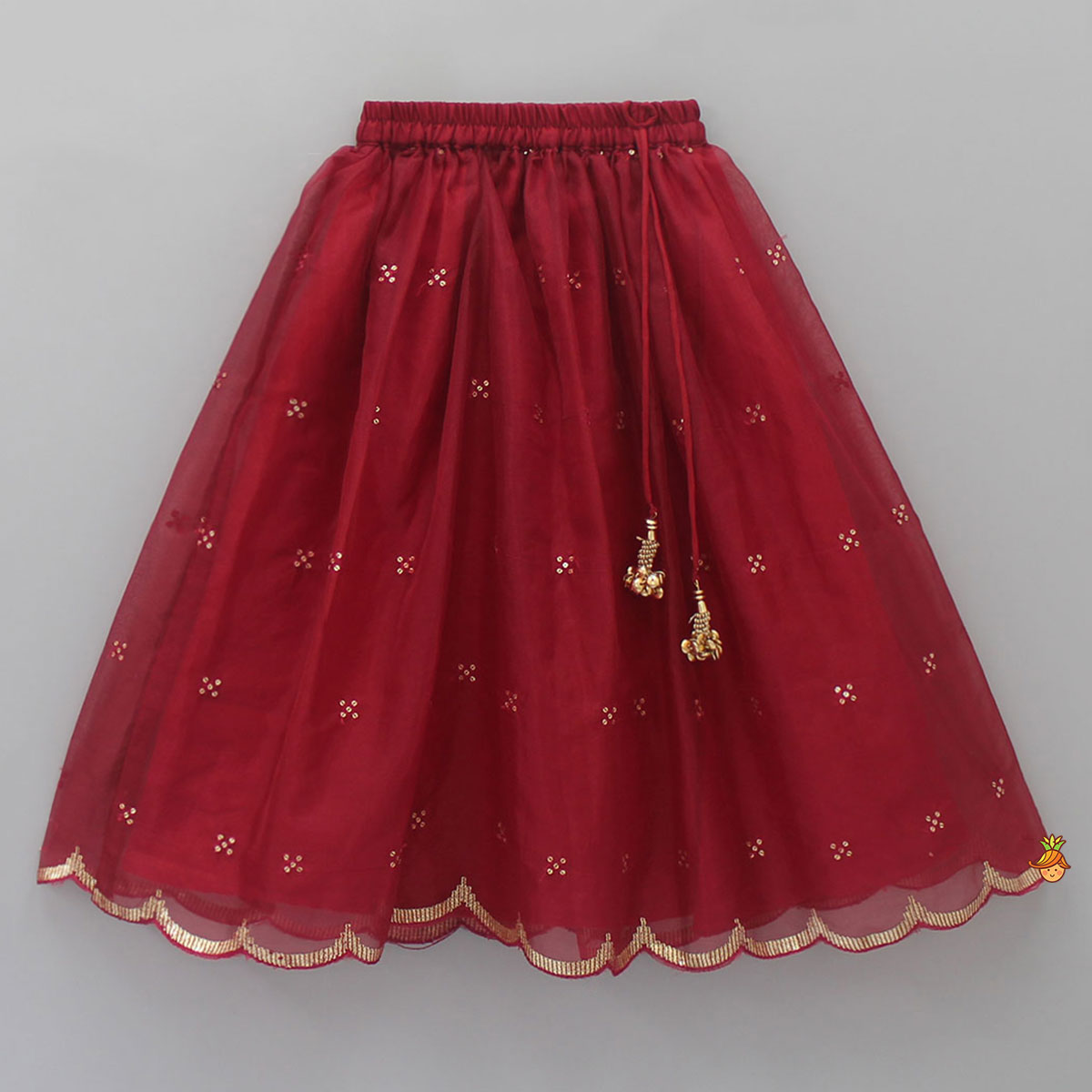 Sequins Embellished Fancy Scalloped Top And Lehenga With Matching Dupatta