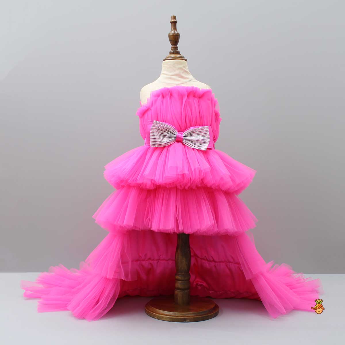 Pre Order: Fancy Bow Adorned Frilly Layered Trail Dress