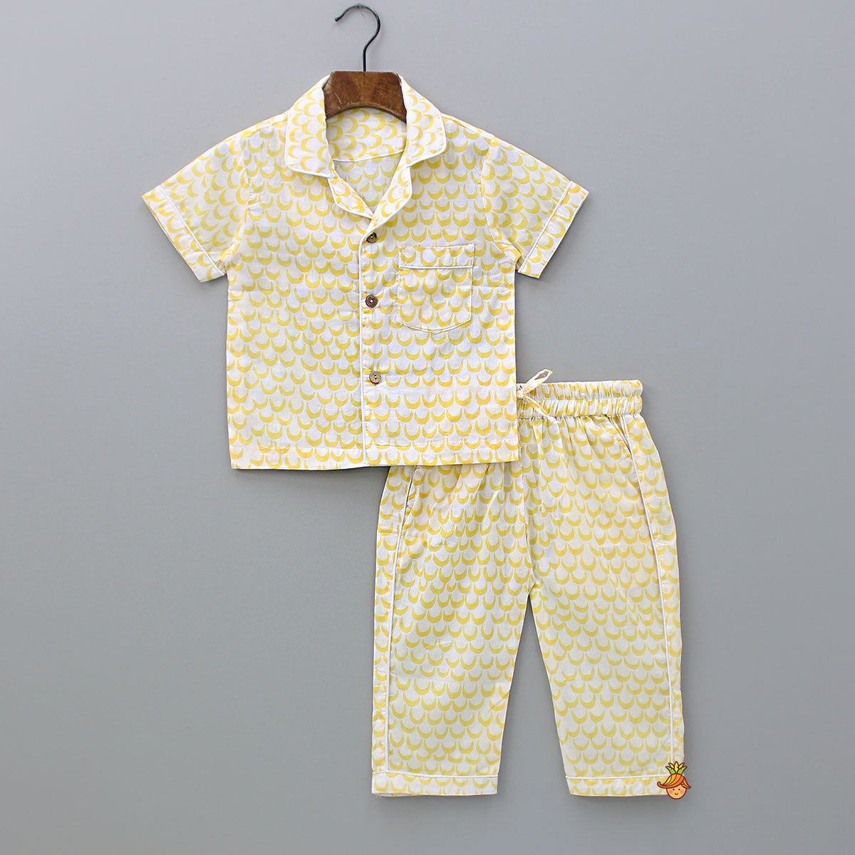 Pre Order: Moon Printed Yellow Shirt And Pyjama