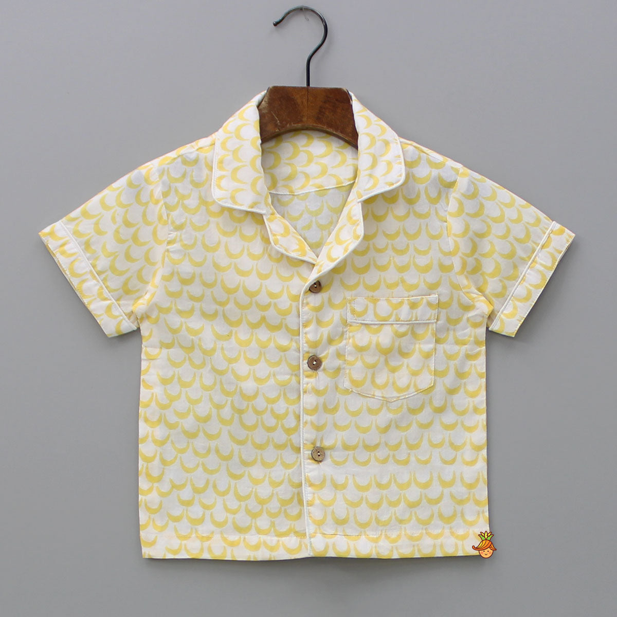 Pre Order: Moon Printed Yellow Shirt And Pyjama