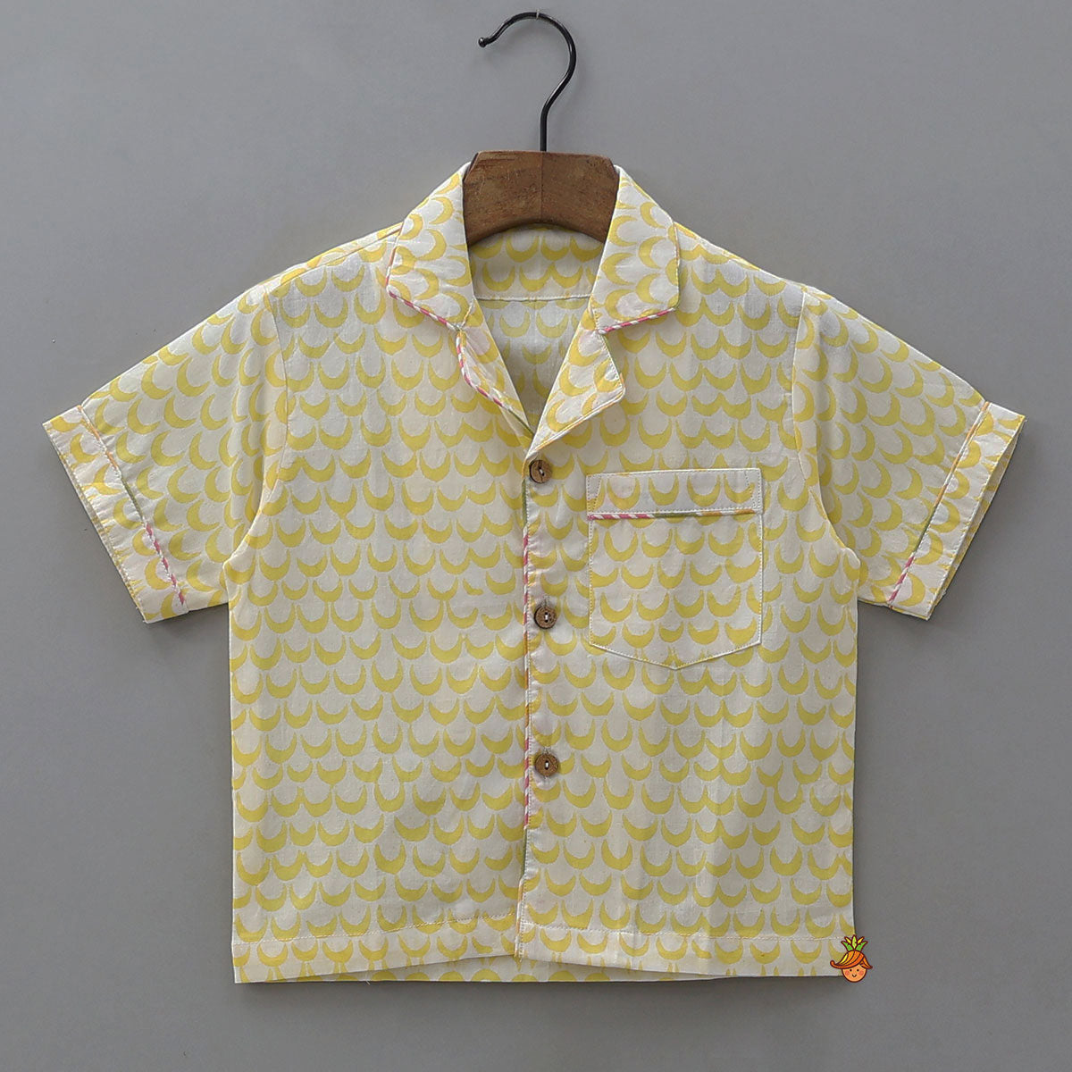 Pre Order: Moon Printed Yellow Shirt And Pyjama