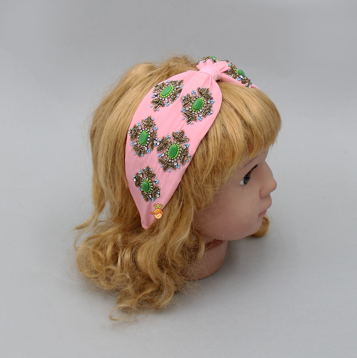 Stones And Beads Zardozi Embroidered Light Pink Hair Band