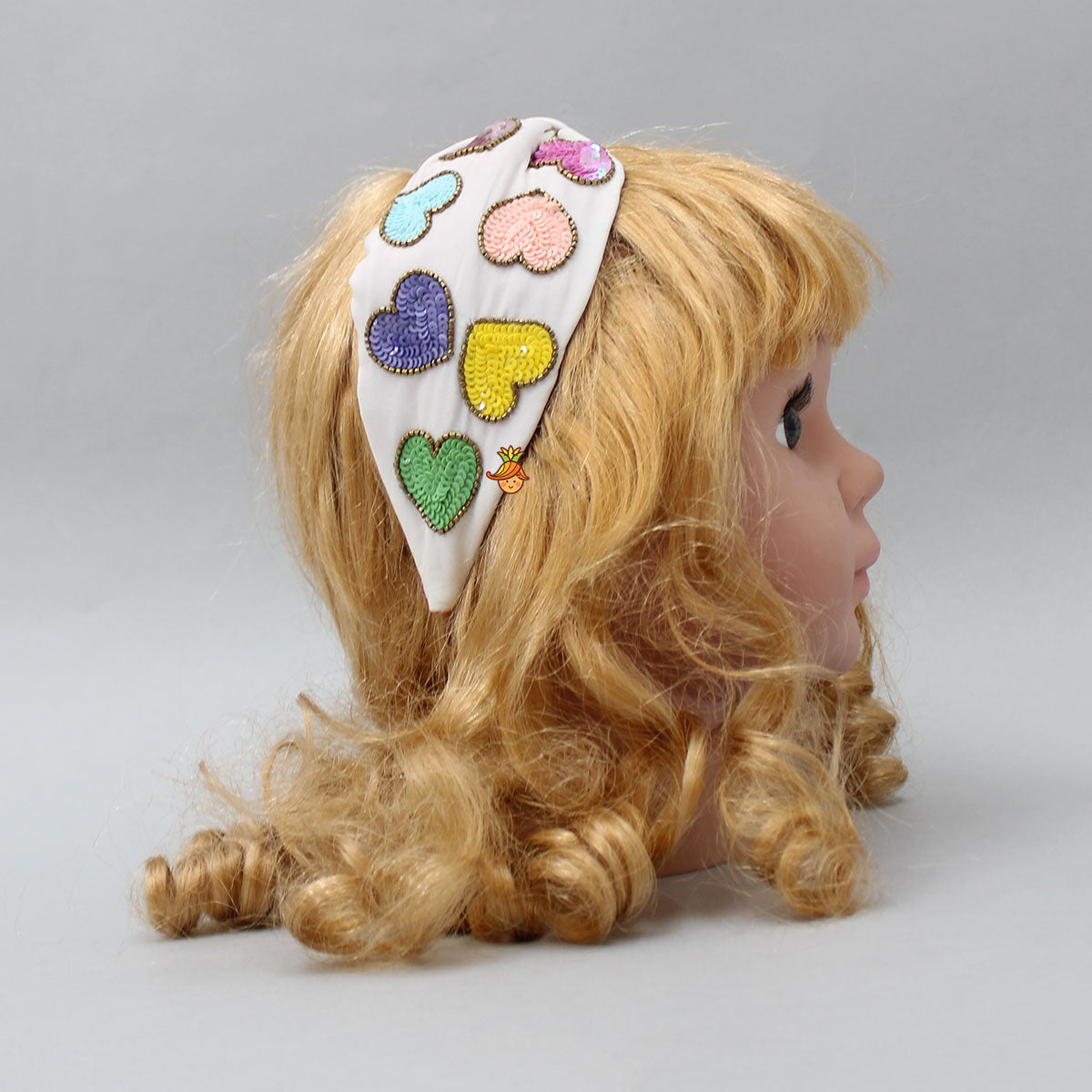 Multicolour Sequins Sweet Heart Embroidered White Hair Band