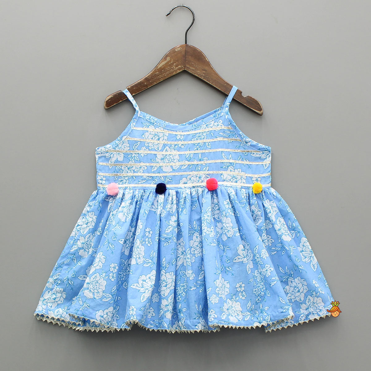 Pre Order: Gota Lace Detailed Floral Printed Powder Blue Top And Sharara