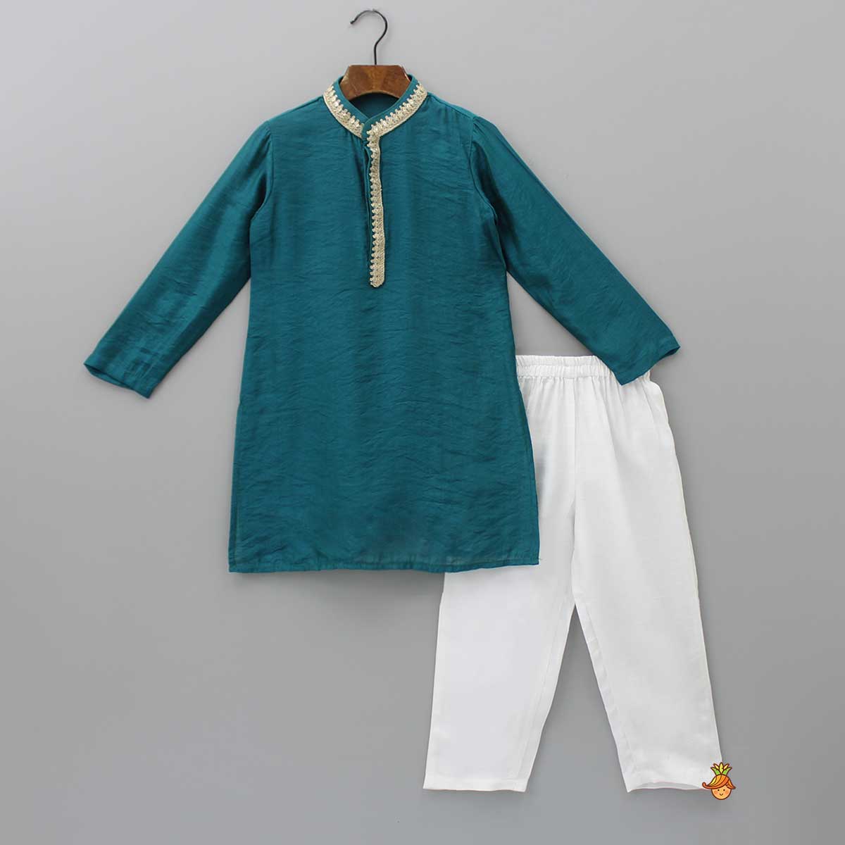 Pre Order: Sequins Embellished Lace Work Teal Blue Ethnic Kurta And Pyjama