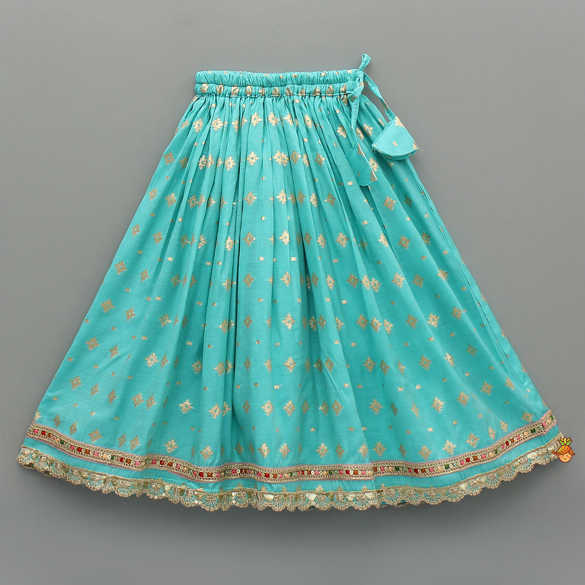 Pre Order: Chanderi Embroidered Teal Green Top And Lehenga With Contrasting Dupatta