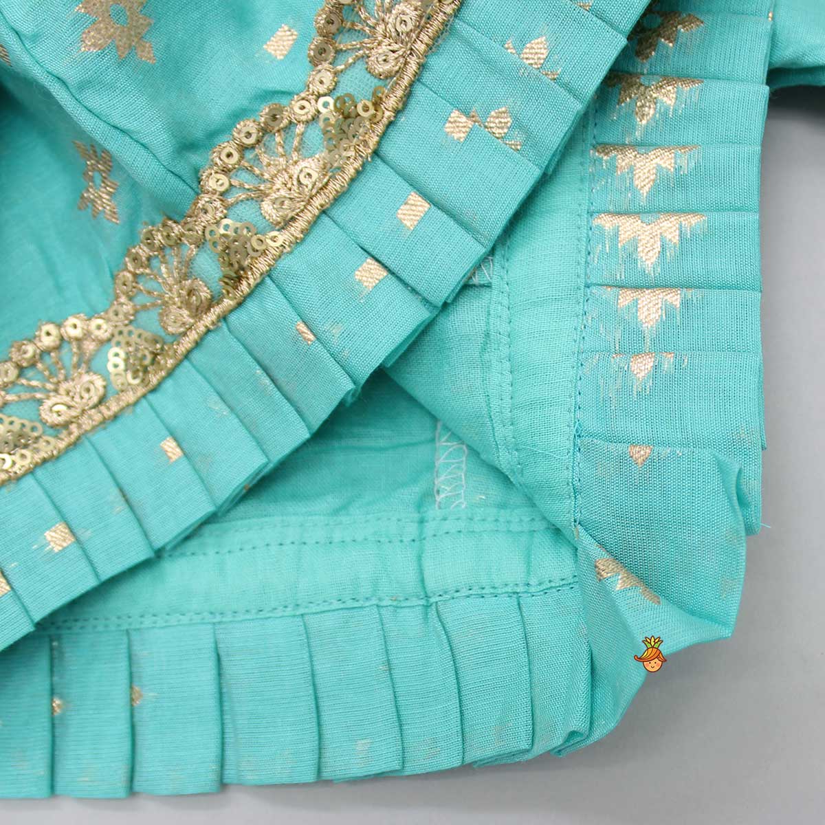 Pre Order: Chanderi Embroidered Teal Green Top And Lehenga With Contrasting Dupatta