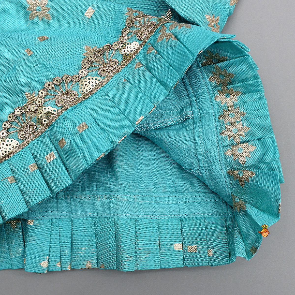 Pre Order: Chanderi Embroidered Teal Green Top And Lehenga With Contrasting Dupatta