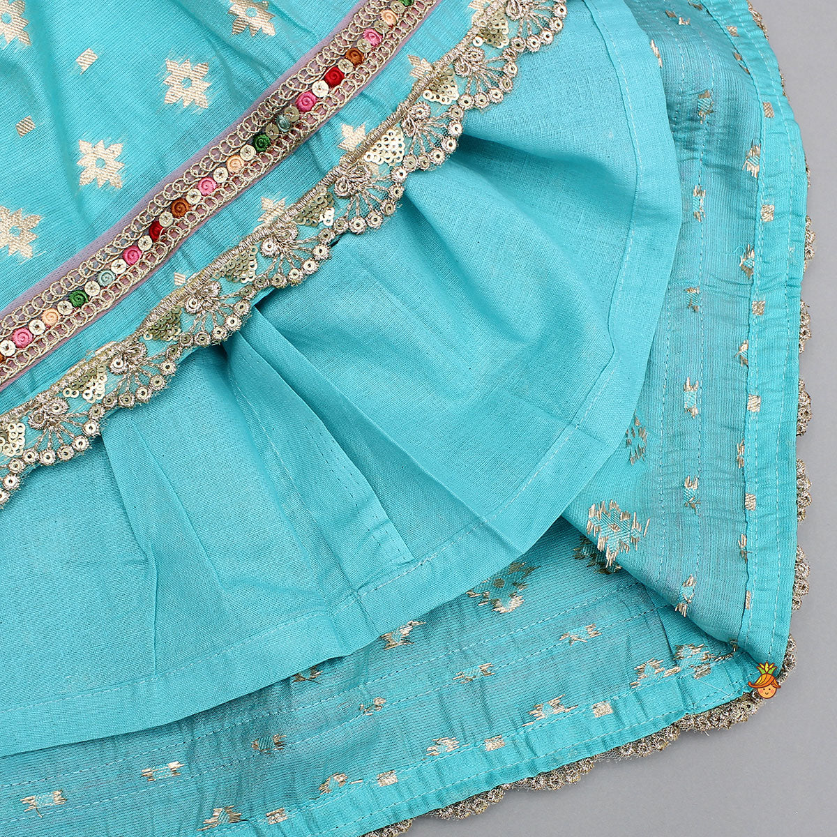 Pre Order: Chanderi Embroidered Teal Green Top And Lehenga With Contrasting Dupatta