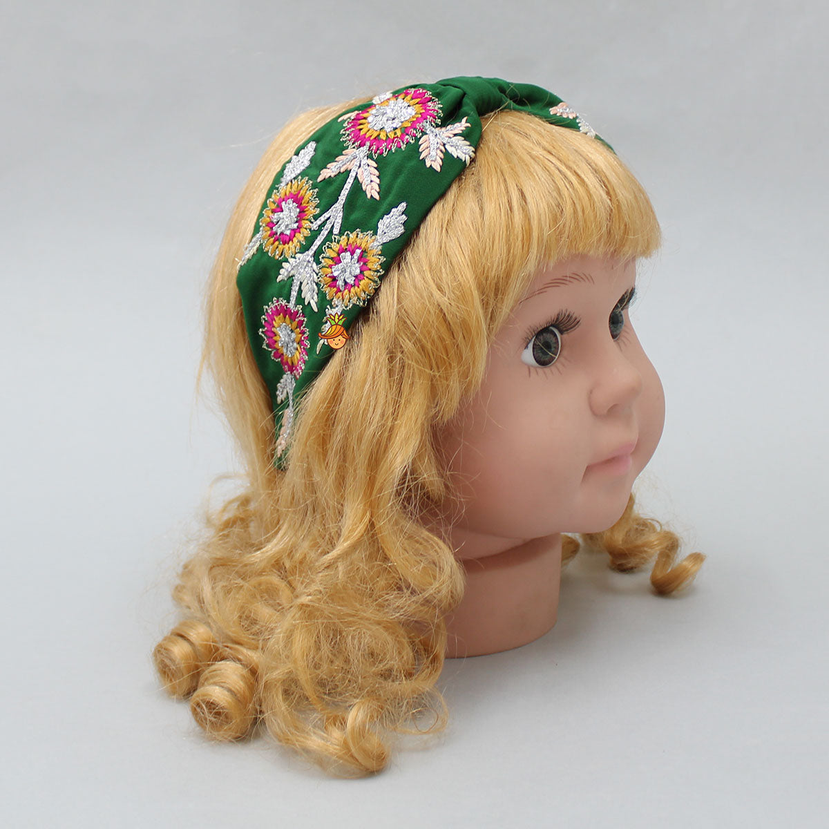 Multicolour Thread Floral Embroidered Green Hair Band