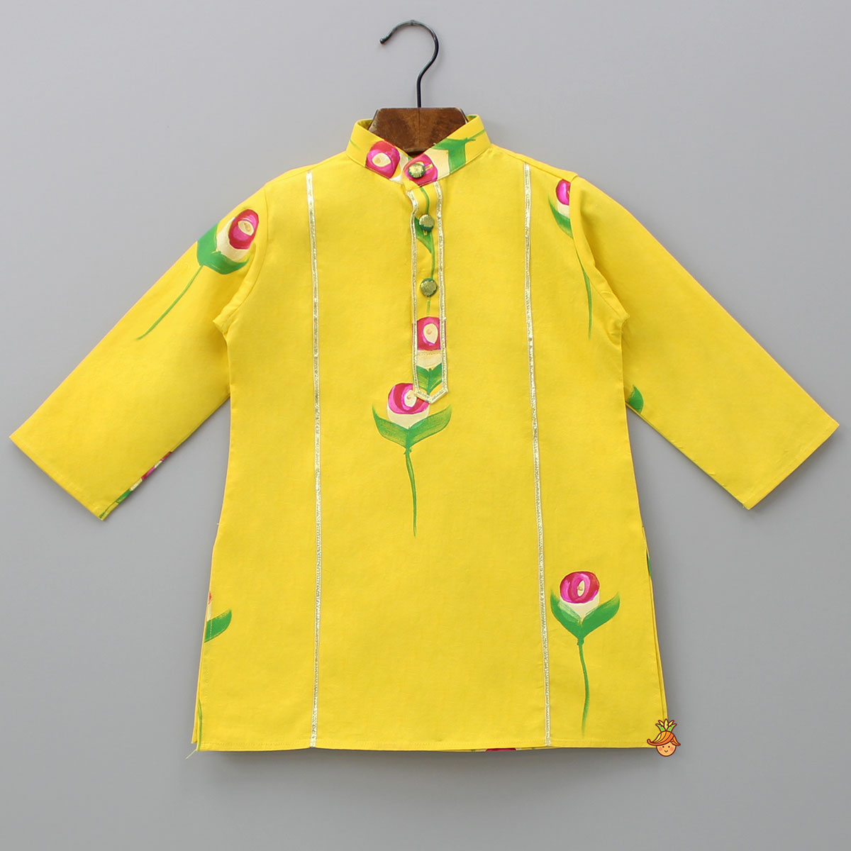 Flower And Leaf Printed Mustard Yellow Kurta And Dhoti