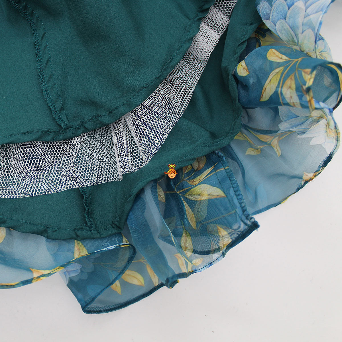 Teal Blue Floral Printed Top and High Low Lehenga