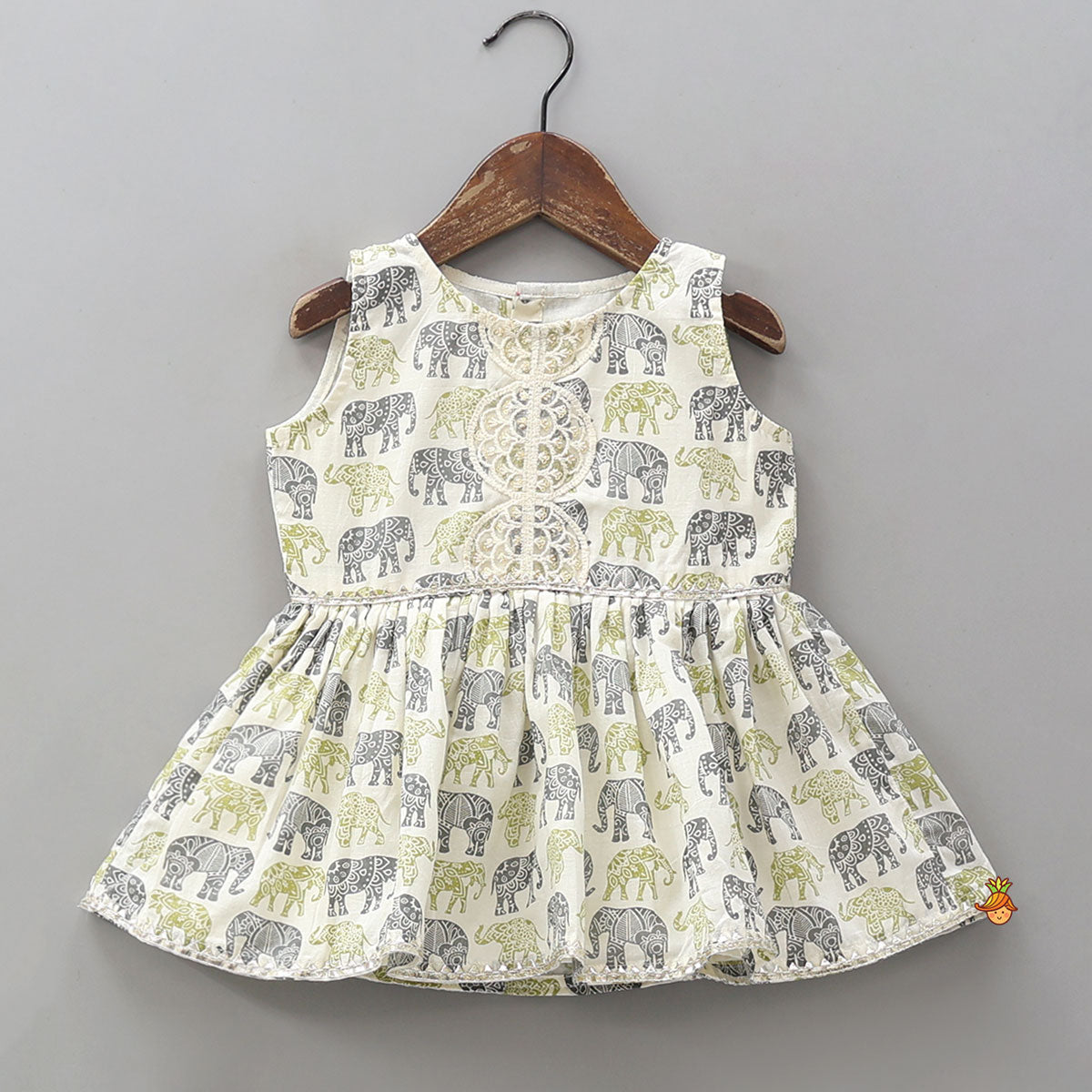 Pre Order: Elephant Hand Block Printed Kurti And Scalloped Lace Work Sharara