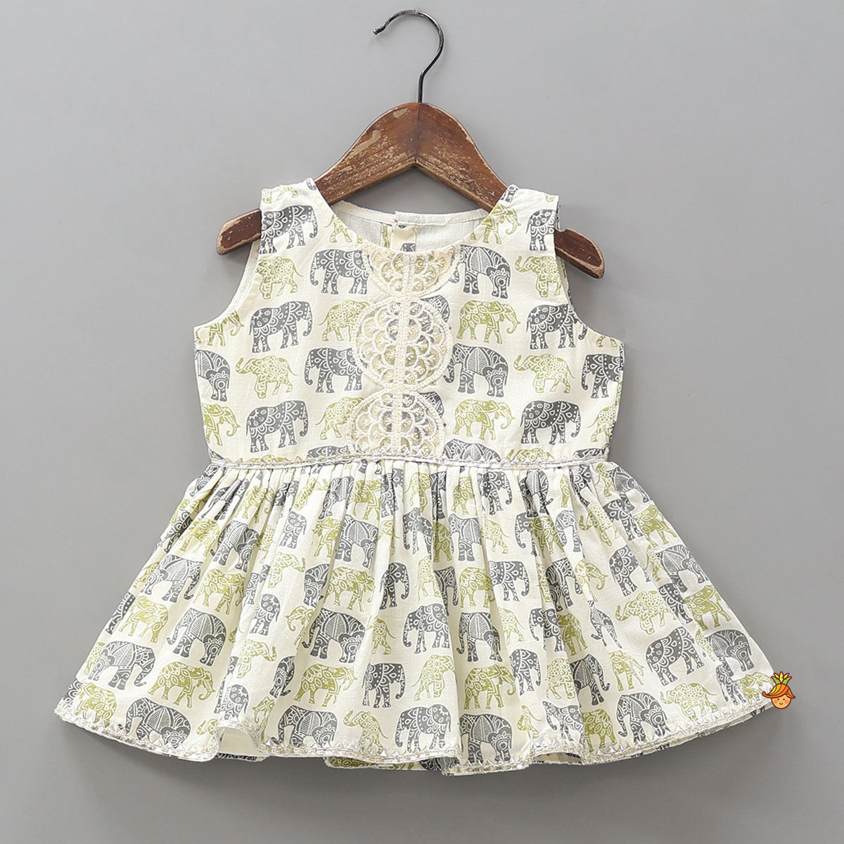Pre Order: Elephant Hand Block Printed Kurti And Scalloped Lace Work Sharara