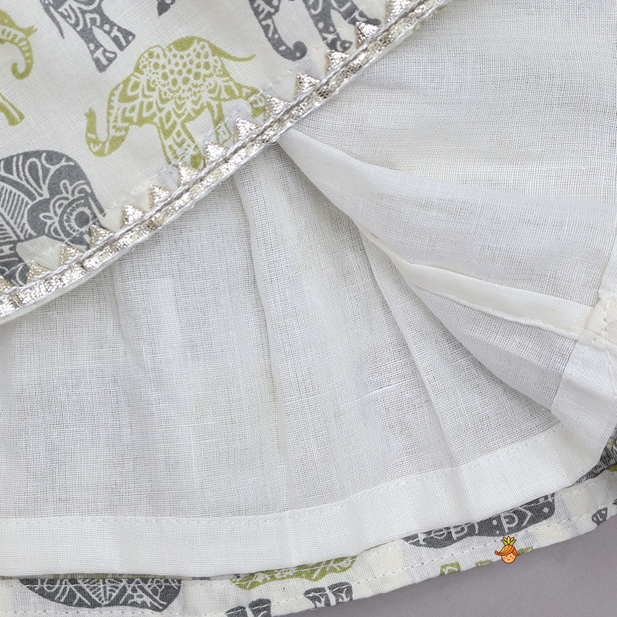 Pre Order: Elephant Hand Block Printed Kurti And Scalloped Lace Work Sharara
