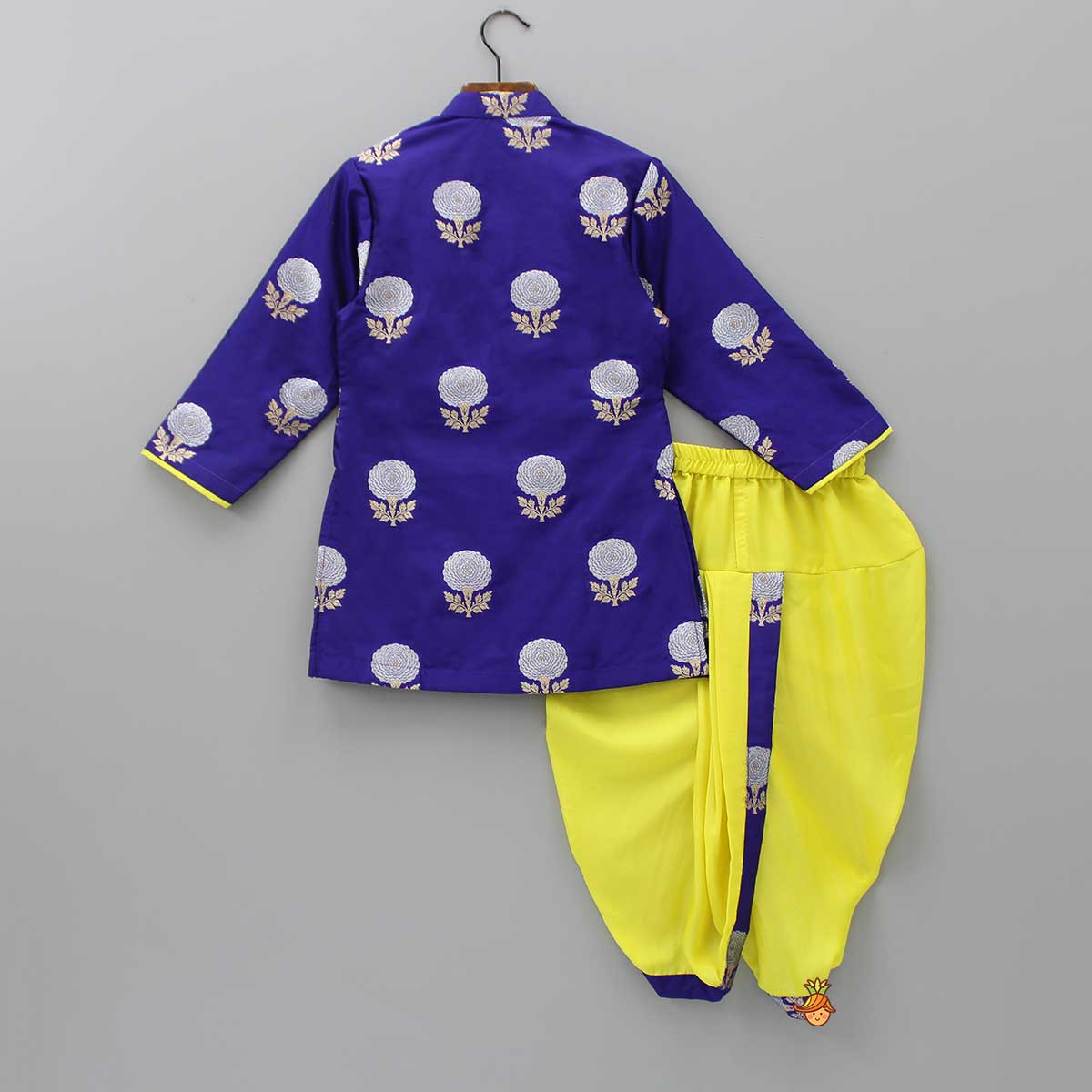 Pre Order: Glorious Purple Brocade Kurta And Yellow Dhoti