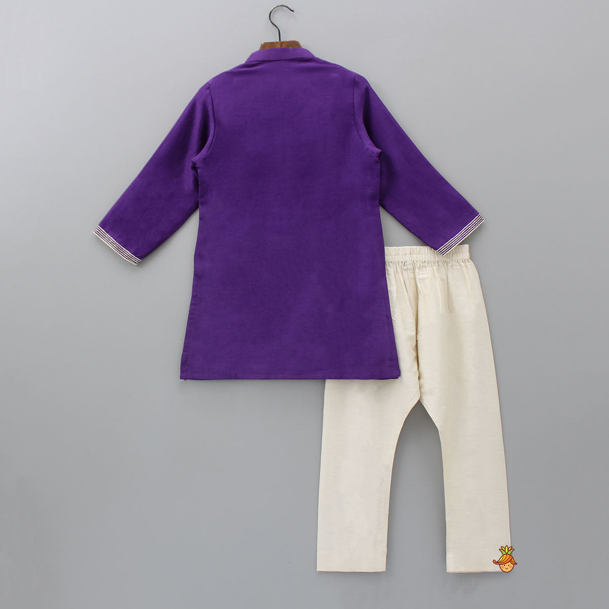 Pre Order: Purple Zari Embroidered Kurta And Beige Pyjama