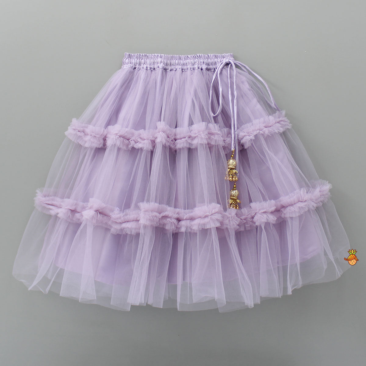 Pre Order: V Neck Sleeveless Lavender Top And Ruffle Frilly Lehenga