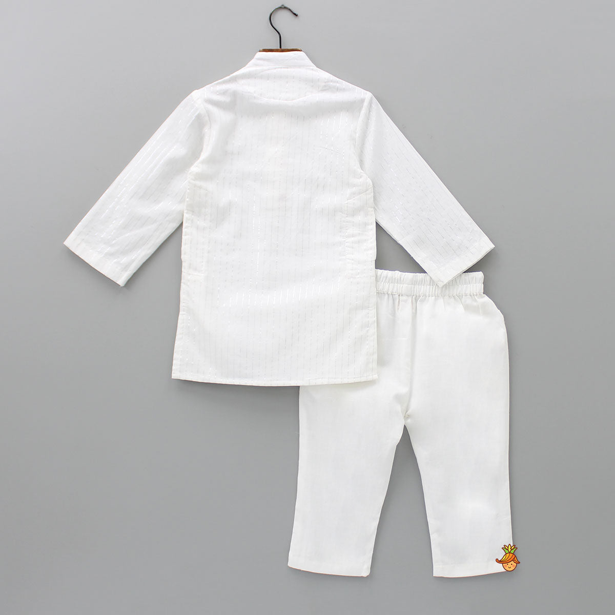 Pre Order: Cotton Lurex Striped White Kurta And Pyjama