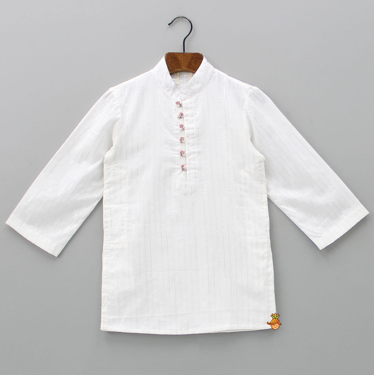 Pre Order: Cotton Lurex Striped White Kurta And Pyjama