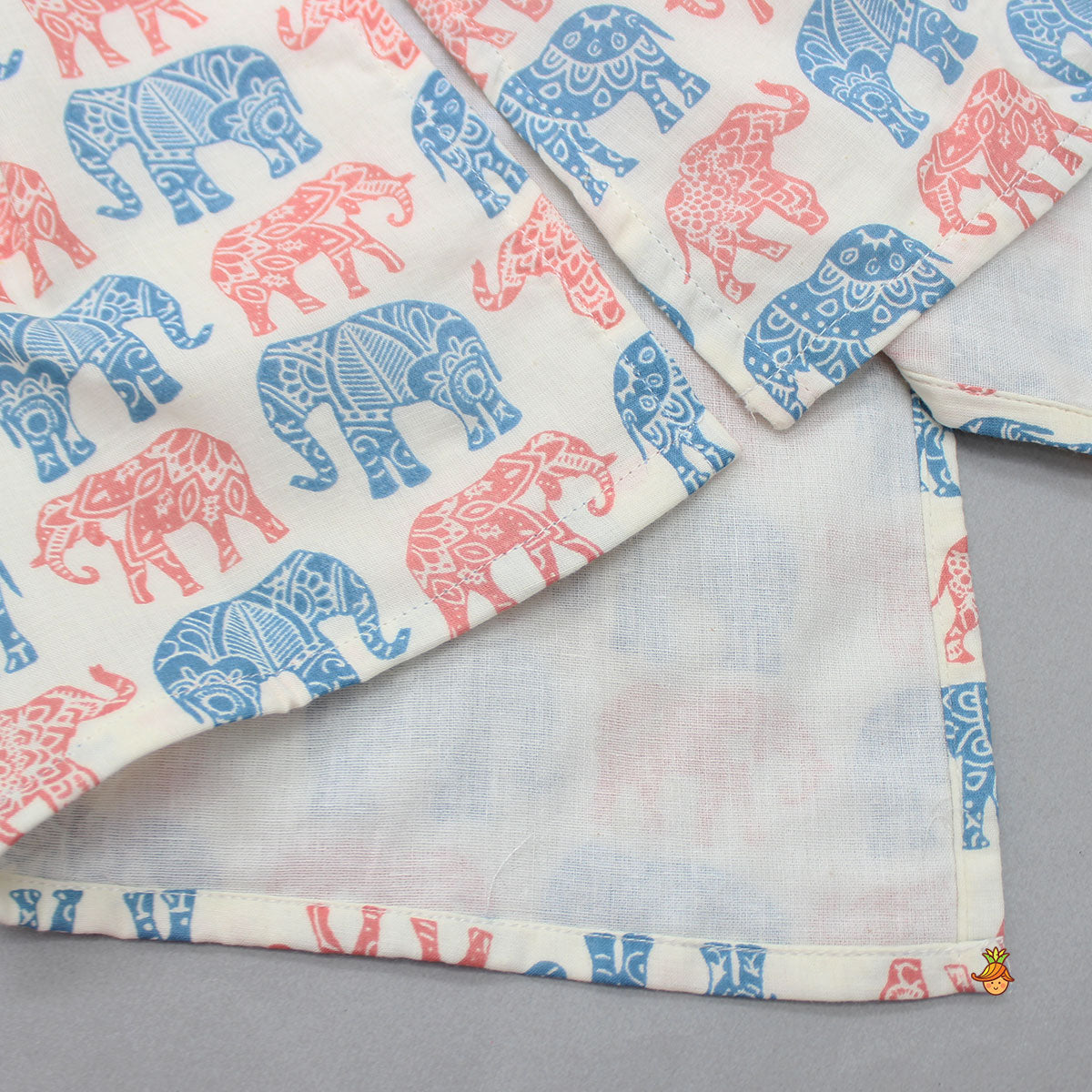 Pre Order: Elephant Printed Off White Kurta And Pyjama