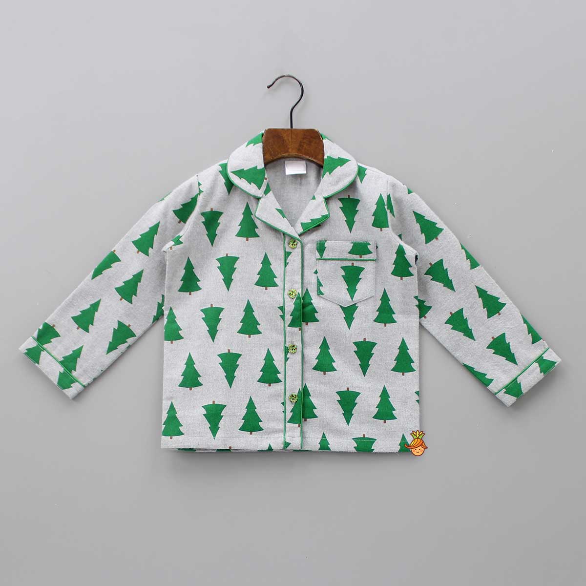 Pre Order: Thick Warm Flannel Christmas Tree Printed Grey Sleepwear