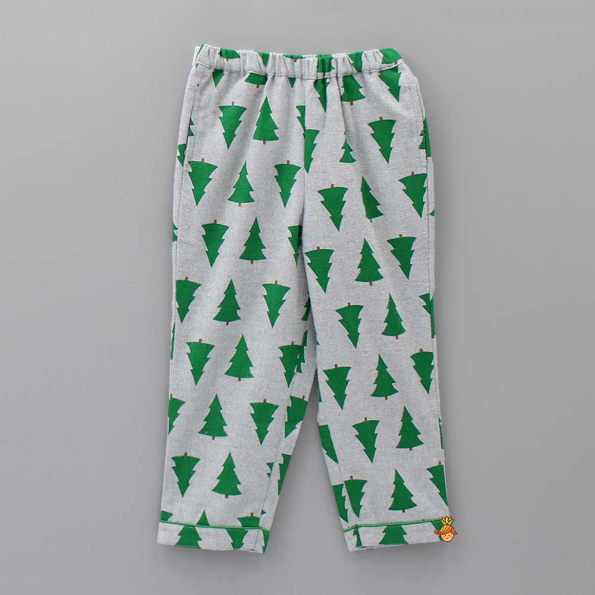 Pre Order: Thick Warm Flannel Christmas Tree Printed Grey Sleepwear