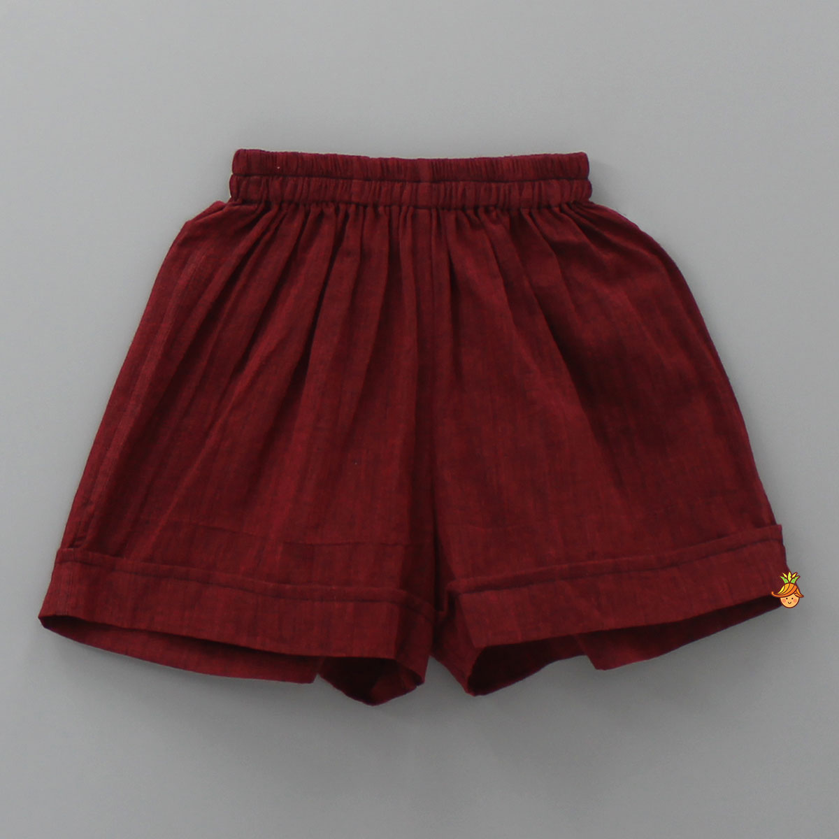 Hand Block Printed Tie Up Top And Burgundy Shorts