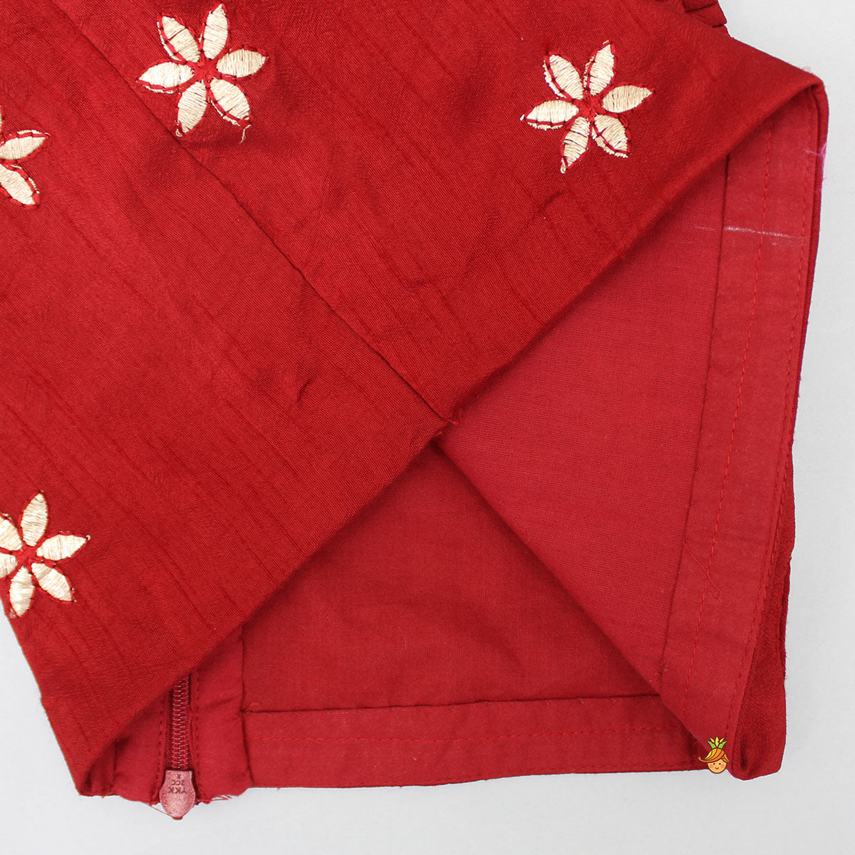 Pre Order: Elegant Red Flower And Leaf Embroidered Top With Lehenga And Gota Lace Work Matching Dupatta