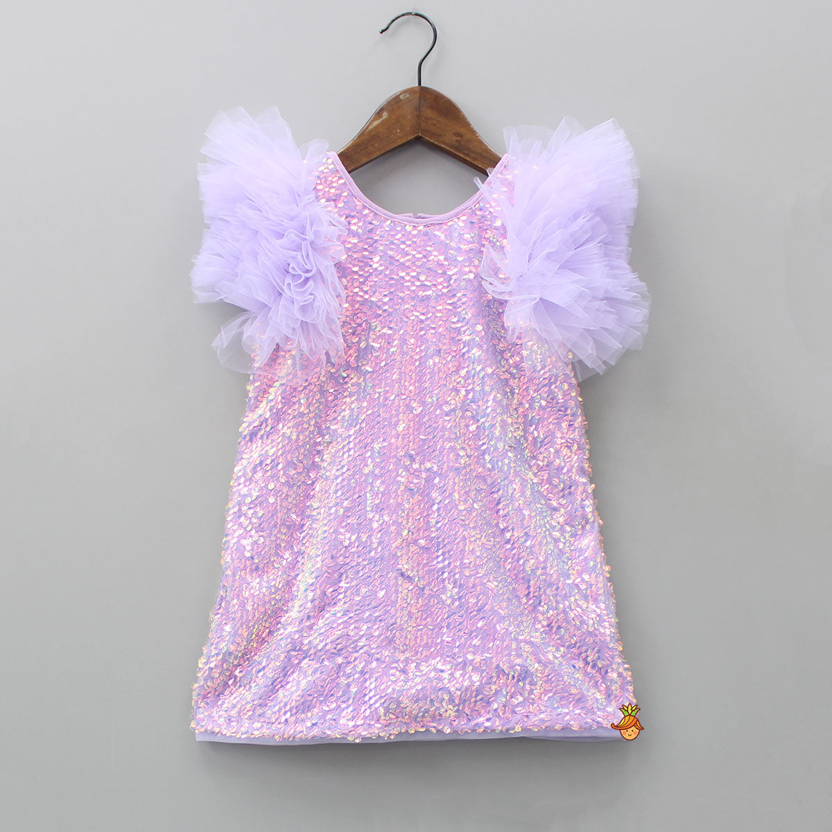 Pre Order: Sequined Lavender Dress With Ruffle Layered Detachable Trail
