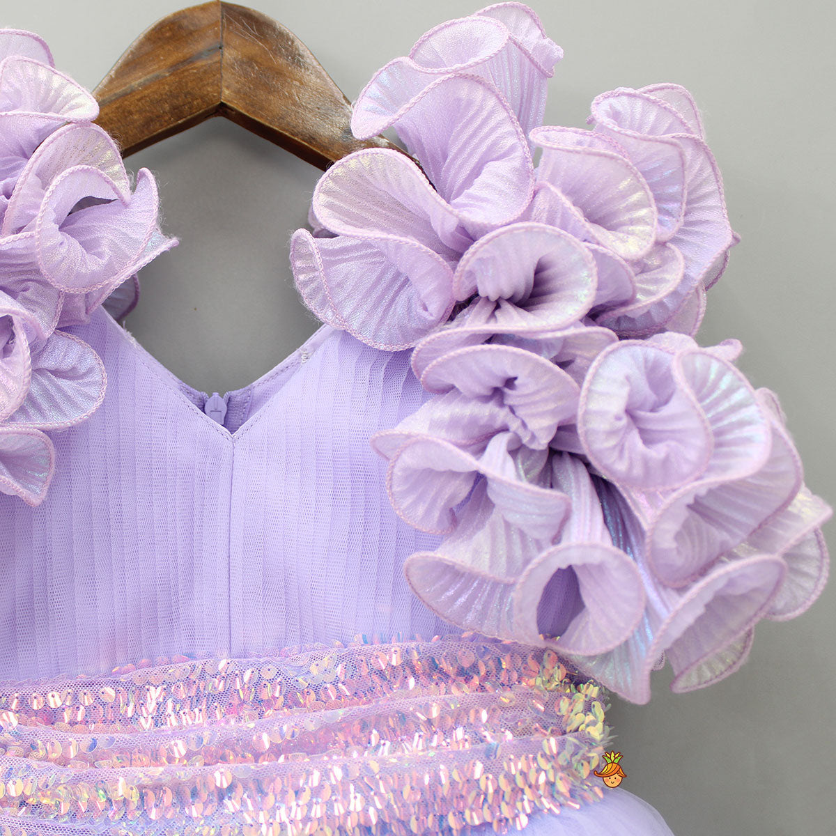 Pre Order: V Neck Ruffle Enhanced Lavender Fancy Gown