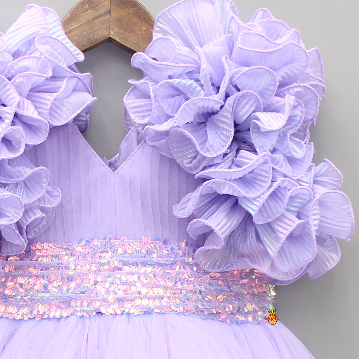 Pre Order: V Neck Ruffle Enhanced Lavender Fancy Gown