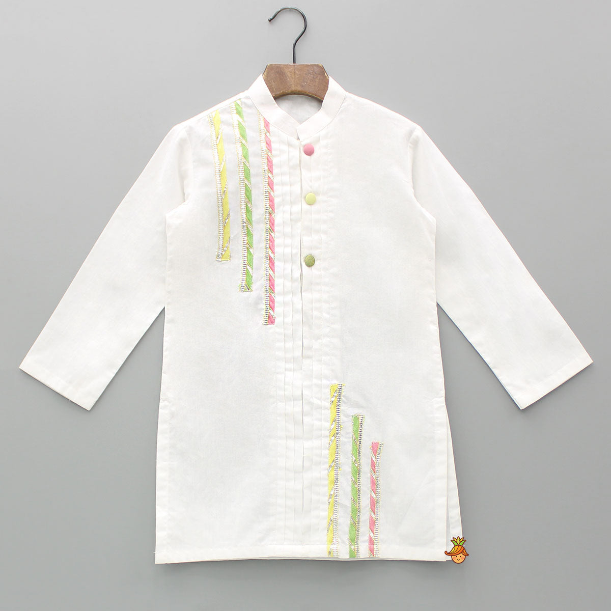 Pre Order: Gota Lace Work White Pin Tuck Kurta And Pyjama