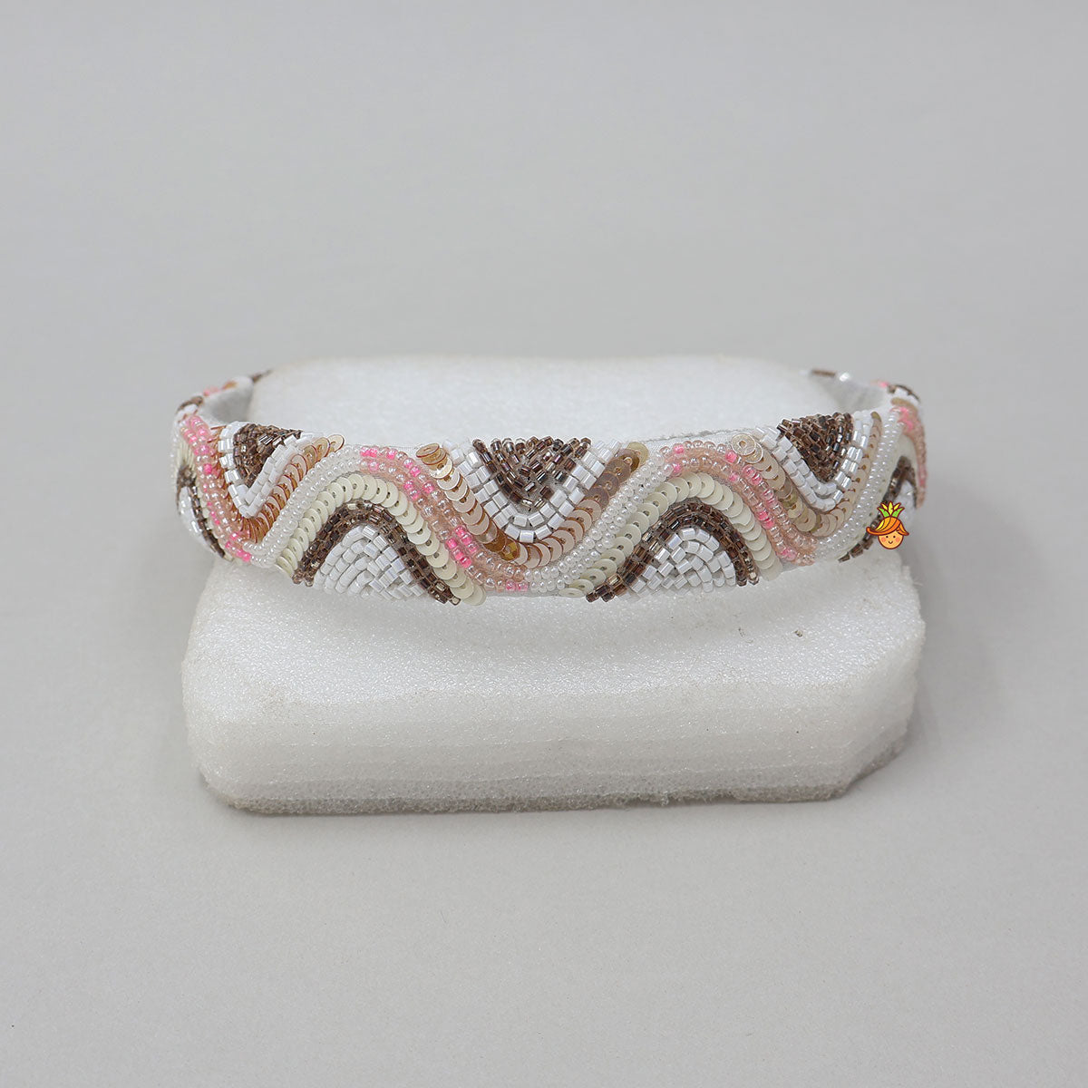 Beautiful Off White Cut Dana And Sequins Embroidered Hair Band
