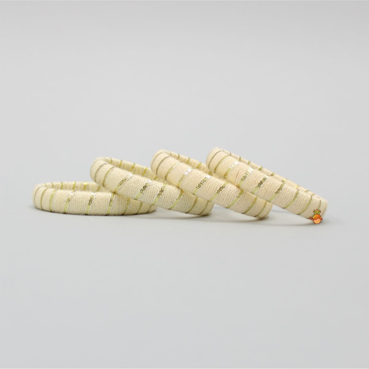 Pale Yellow Thread And Gota Lace Work Bangle - Set Of 4