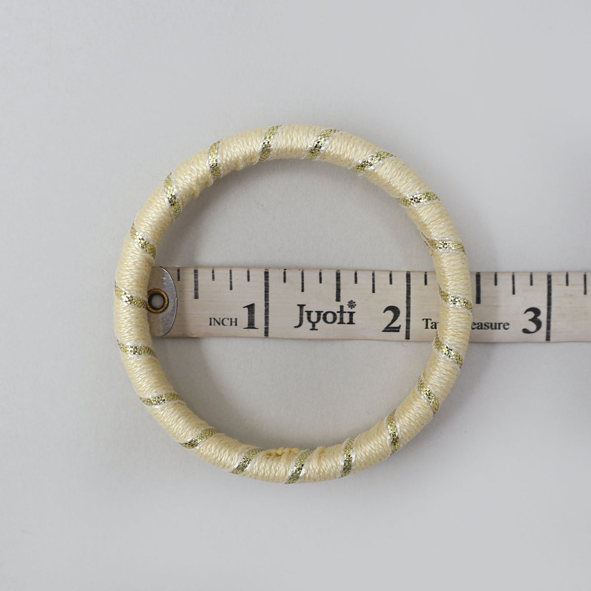 Pale Yellow Thread And Gota Lace Work Bangle - Set Of 4
