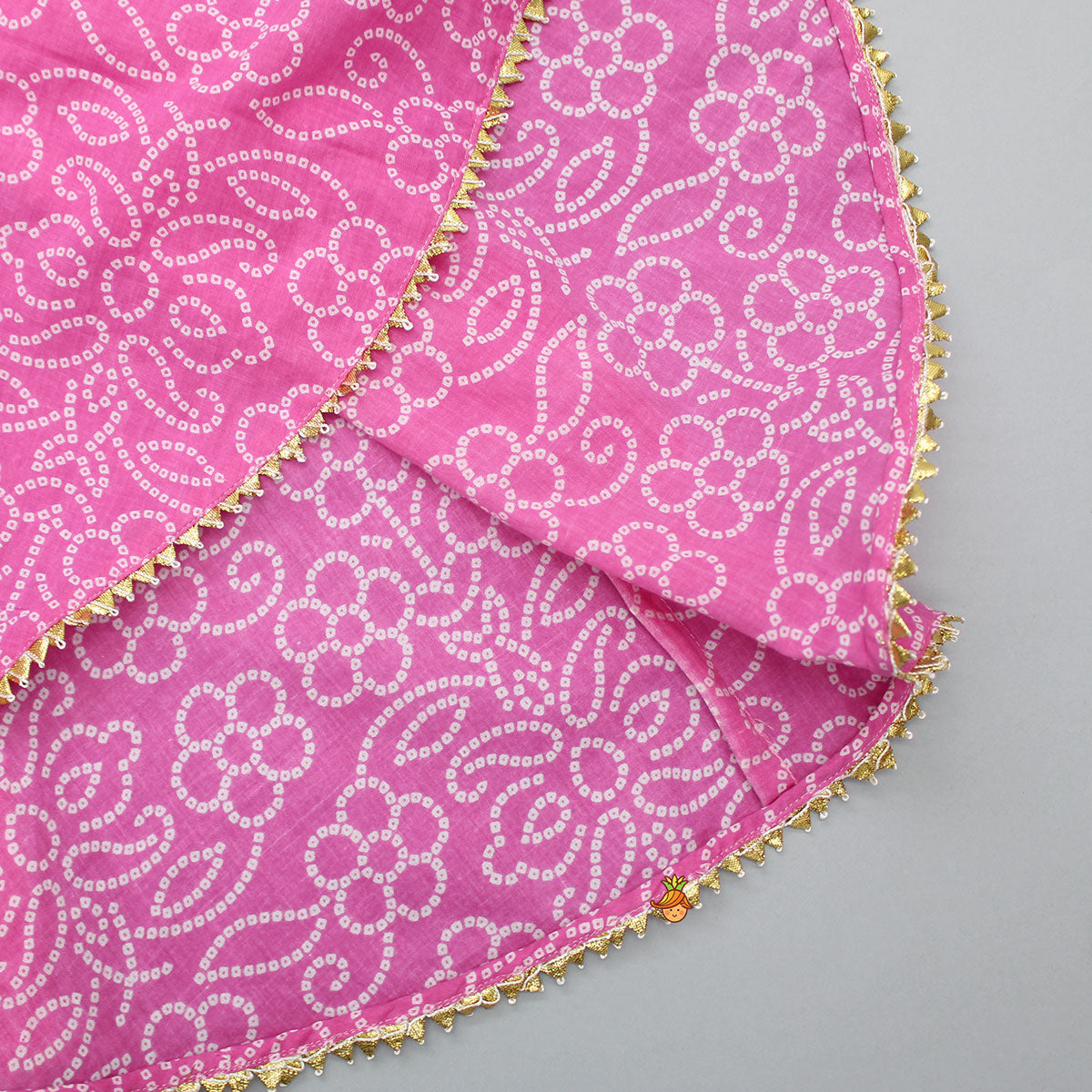 Yoke Gota Lace Detail Bandhani Printed Hot Pink Kurti And Sharara With Dupatta
