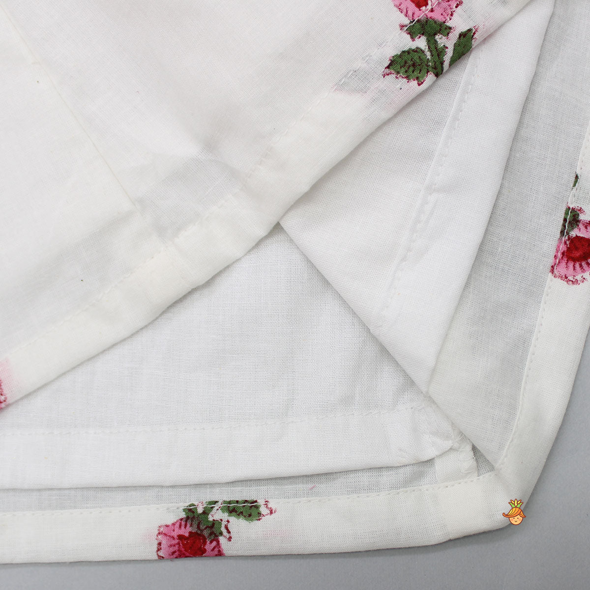 Pre Order: Angarkha Style Front Slit White Kurti And Multicolour Gota Lace Work Sharara With Fringes Dupatta