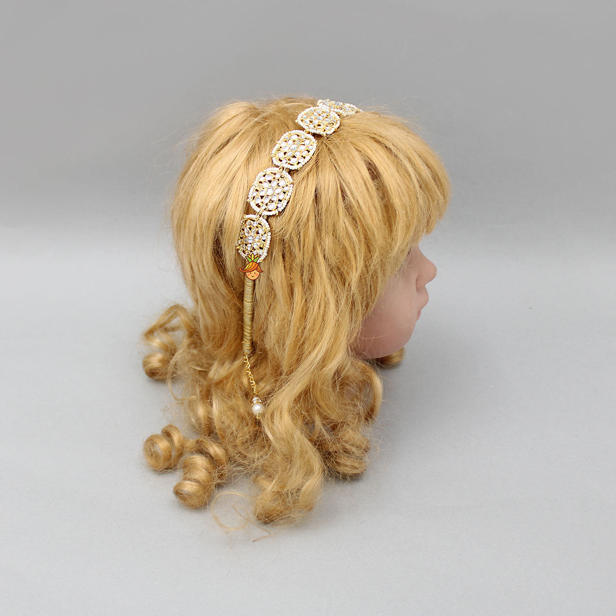 Artificial White Stones And Beads Work String Hair Band