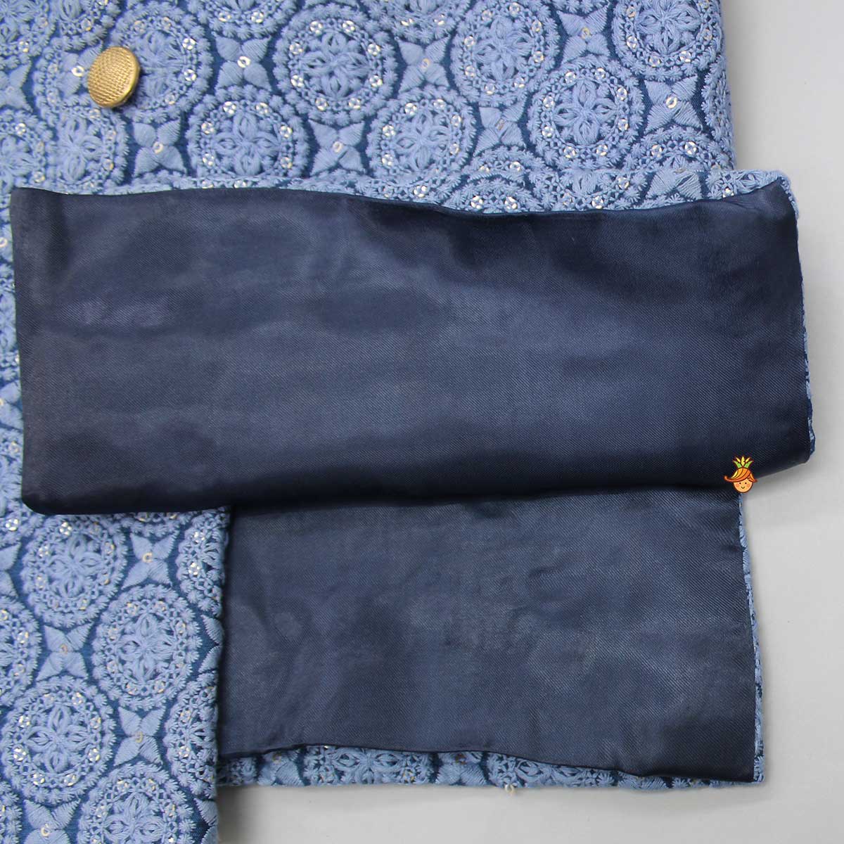 Pre Order: Heavy Embroidered Blue Sherwani And Churidar