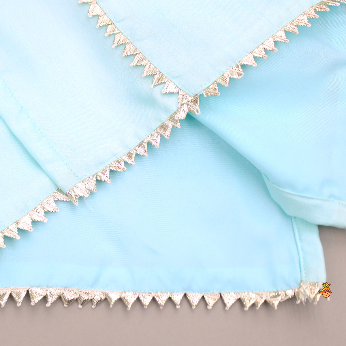 Pre Order: Gota Flower Work Light Aqua Blue Top And Palazzo With Matching Net Dupatta