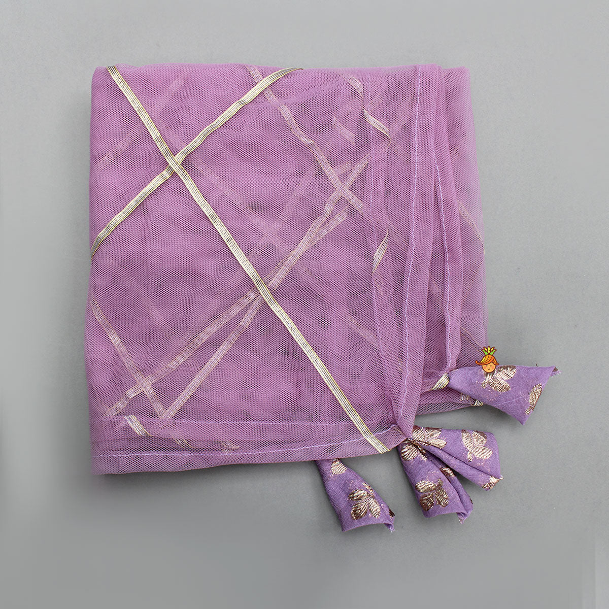 Pre Order: Elegant Pastel Purple Embroidered One Shoulder Top With Lehenga And Gota Lace Detail Dupatta