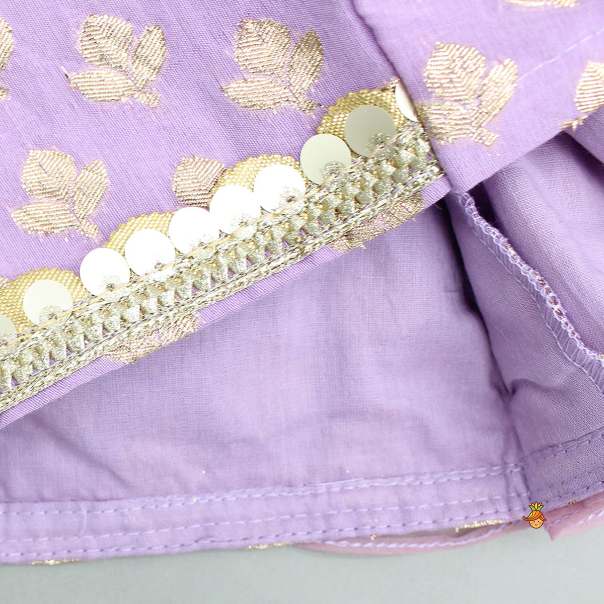 Pre Order: Elegant Pastel Purple Embroidered One Shoulder Top With Lehenga And Gota Lace Detail Dupatta