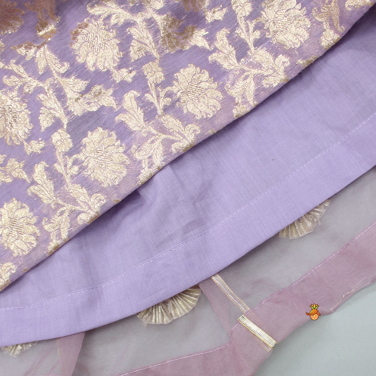 Pre Order: Elegant Pastel Purple Embroidered One Shoulder Top With Lehenga And Gota Lace Detail Dupatta