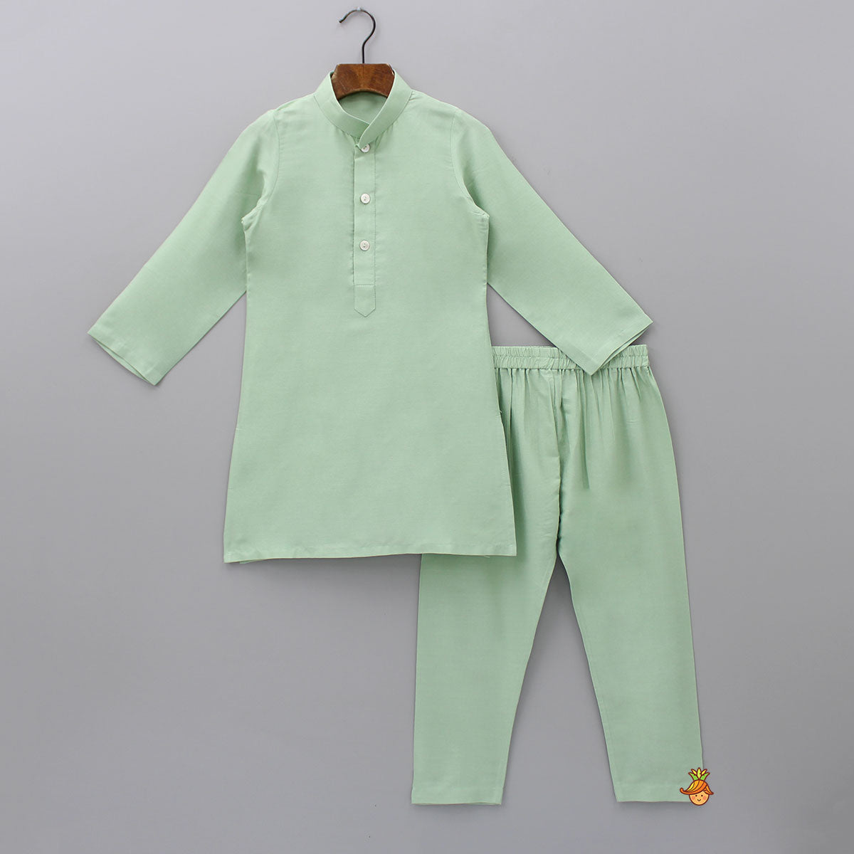 Pre Order: Sage Green Kurta With Cotton Silk Embroidered Jacket And Pyjama