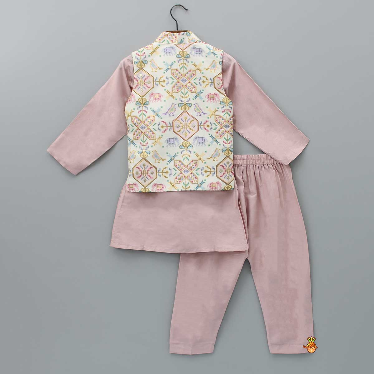 Pre Order: Blush Pink Kurta With Cotton Silk Embroidered Jacket And Pyjama