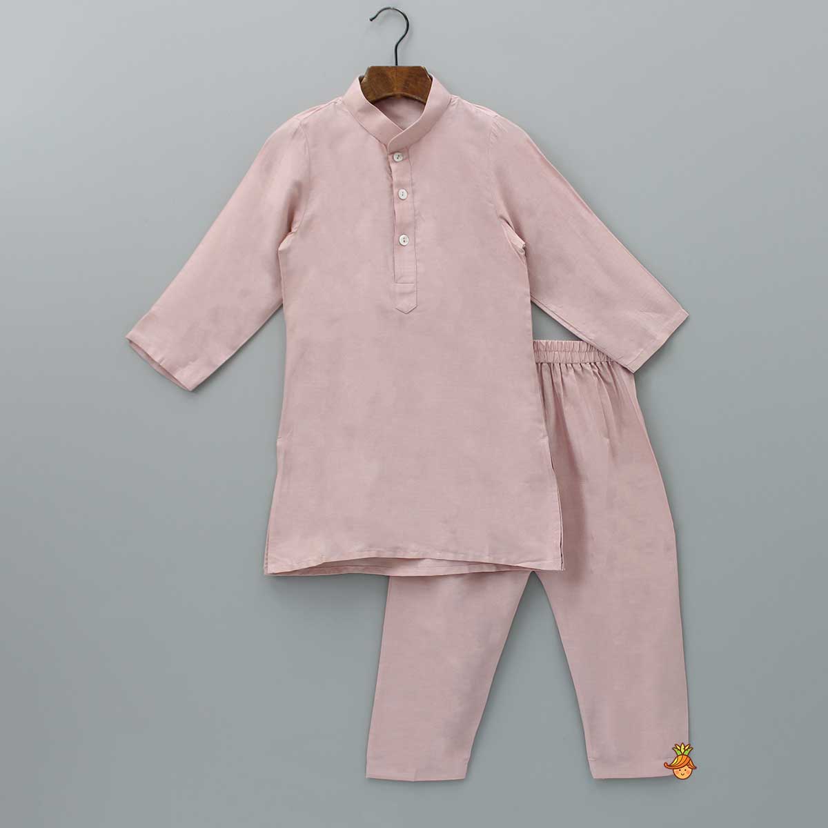 Pre Order: Blush Pink Kurta With Cotton Silk Embroidered Jacket And Pyjama