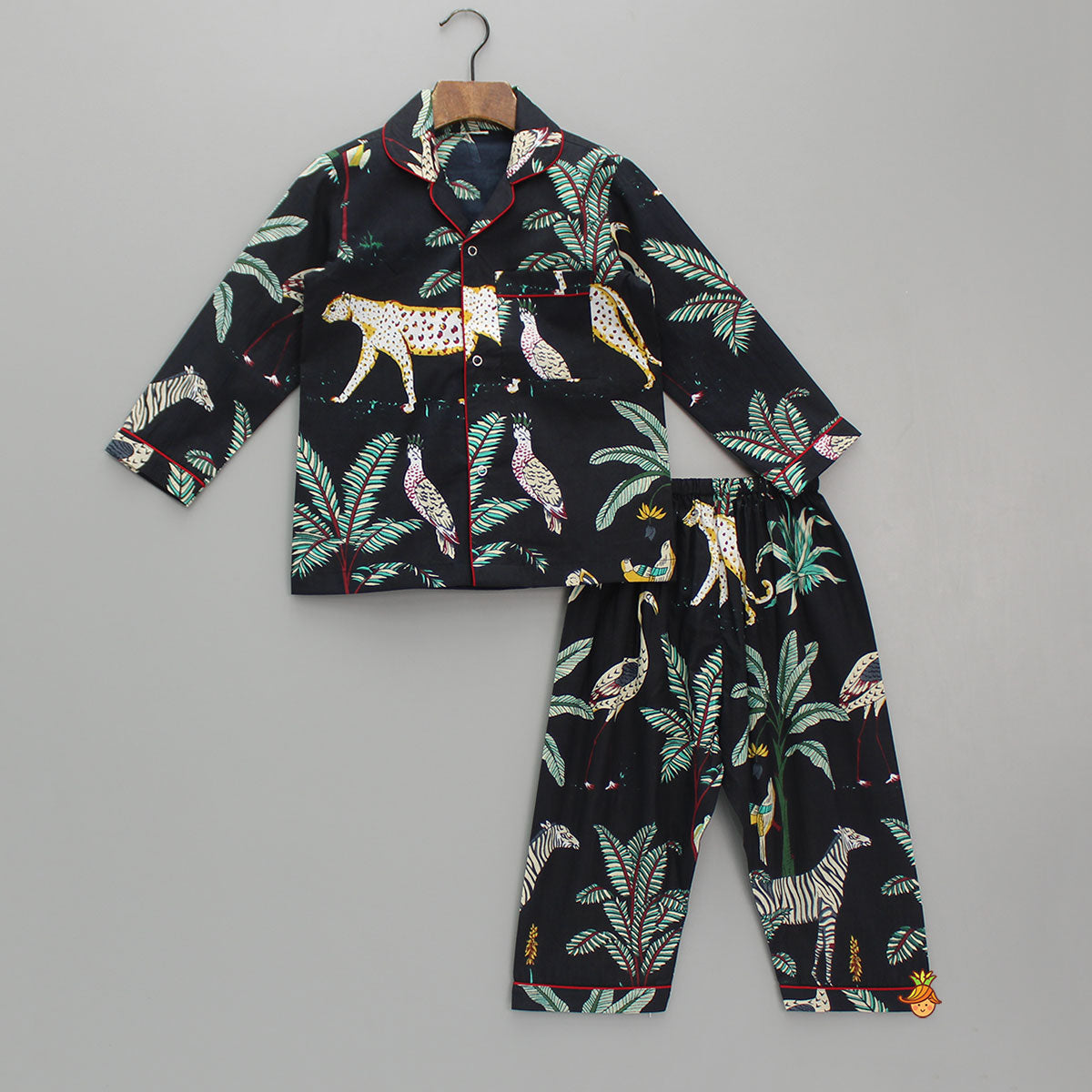 Pre Order: Jungle Theme Printed Black Sleepwear