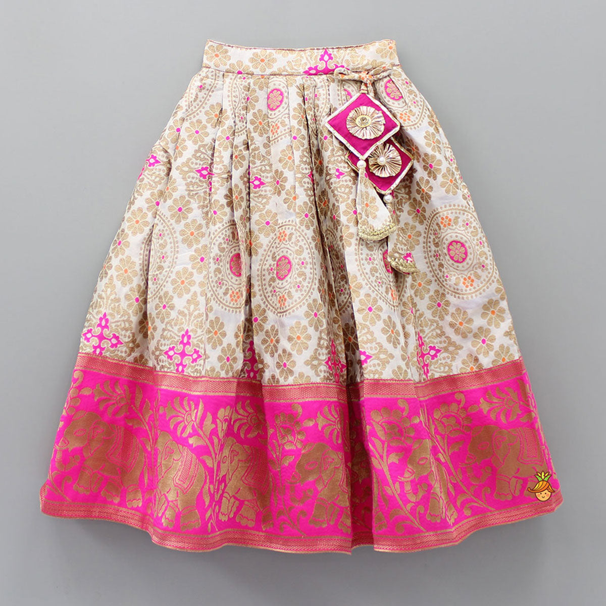 Embroidered Top With Puff Sleeves And Pattu Style Lehenga