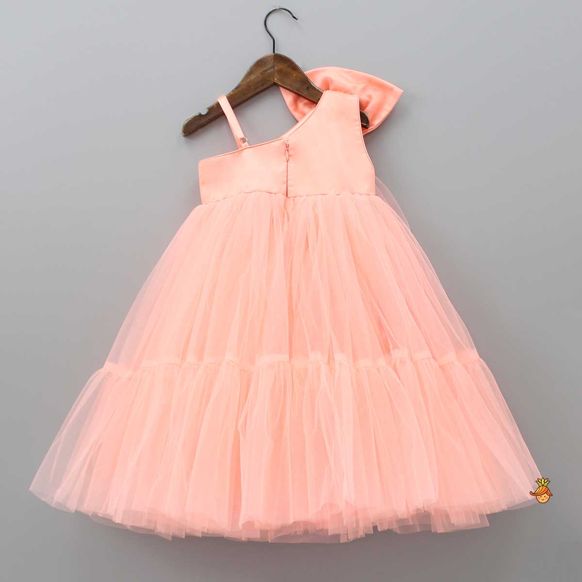 Pre Order: Bow Adorned Peach One Shoulder Gown